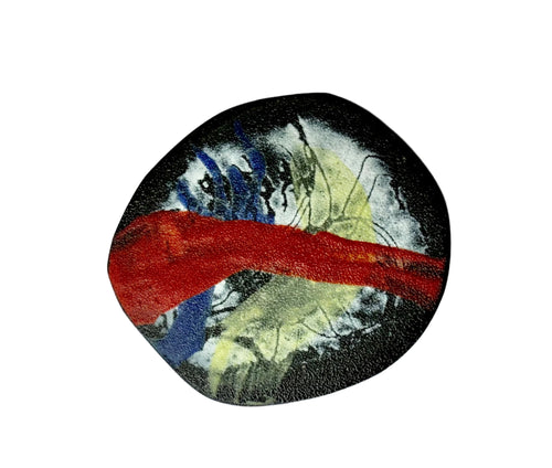 Red, blue and yellow brooch