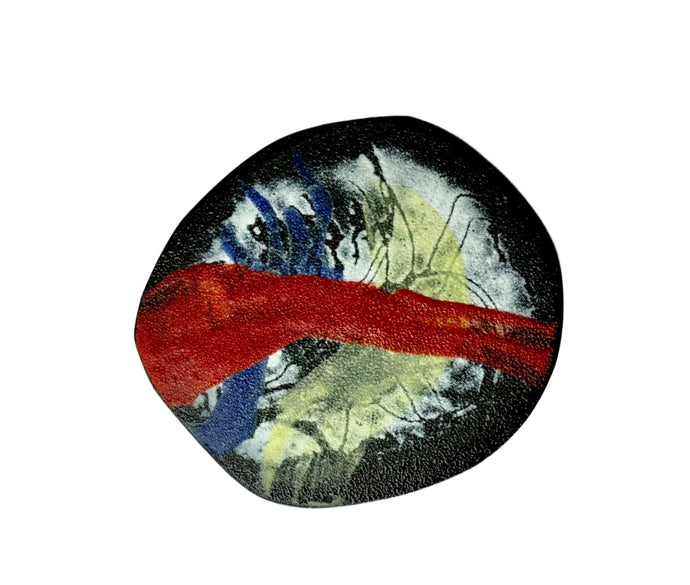 Red, blue and yellow brooch