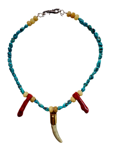 Turquoise coral antler necklace