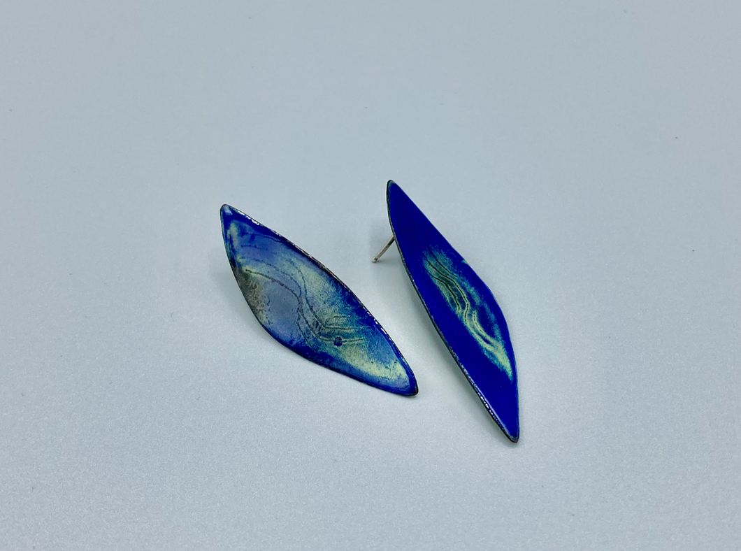 Blue and green enameled earrings
